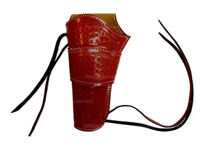 Leather Gun Holster OWB Long Barrel Fit Waffle Tooled Red - Left Handed - Picture 1 of 4