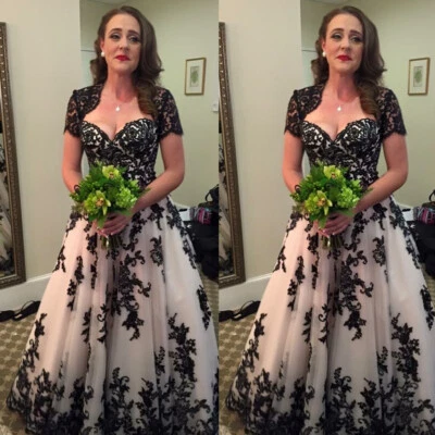 Gothic Black Wedding Dresses Sweetheart Neck Lace Applique A-Line Bridal Gowns - Image 1 of 4