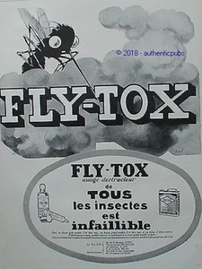 PUBLICITE FLY TOX NUAGE DESTRUCTEUR INSECTES SIGNE EREL DE 1927 FRENCH AD PUB - Imagen 1 de 1