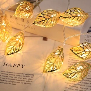 3D Golden Metal Leaf Fairy Lights Christmas Tree Light Metal Garland Decorations - Picture 1 of 5