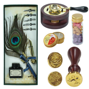 Calligraphy Pen & Wax Stamp Set 6 Nibs, Ink, Holder, & Melter in Gift Boxes