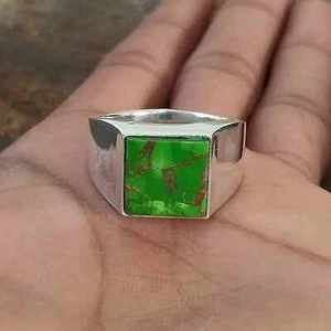 Anello uomo argento sterling quadrato turchese verde unico festa del papà regalo - Foto 1 di 4