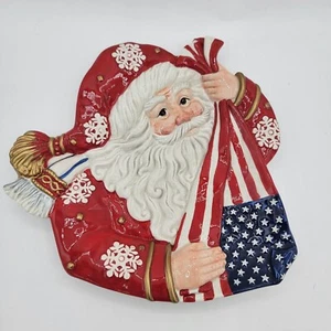 Fitz And Floyd Patriotic Santa With American Flag 9" Inch Plate Ceramic - Picture 1 of 4