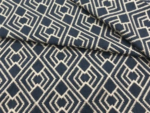 Pindler Geometric Diamond Embroidered Uphol Fabric- Natalia / Indigo 4.5 yd 6210 - Picture 1 of 4