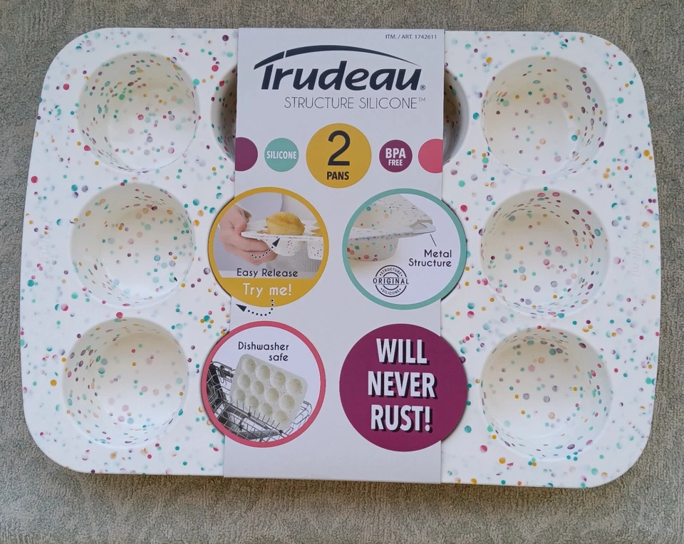 Trudeau Structure Silicone 12 Muffin Cupcake Pan BPA Confetti Design