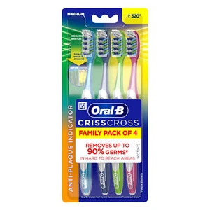 Oral B Criss Cross - Familienpackung mit 4 Zahnbürsten für Erwachsene manuell mehrfarbig  - Bild 1 von 4