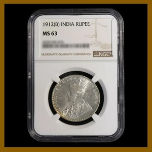 British India 1 Rupee, 1912 (B) Bombay NGC MS 63 King George V 4333105-063 - Picture 1 of 2