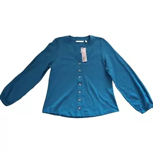 Soft Surroundings Blue Henley Button Long Sleeve Shirt, Petite Medium Women's - Picture 1 of 11