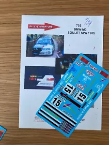 DECALS 1/24 BMW M3 SOULET BOUCLES DE SPA 1989 RALLYE RALLY BELGIQUE - Foto 1 di 1