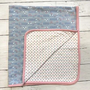 Vintage Gymboree Baby Blanket Checks And Flowers Floral Cotton Blue Pink White - Picture 1 of 9