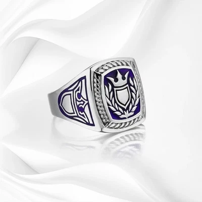 Custom Family Crest Signet Ring 925 Sterling Silver Blue Enamel Ring Duty Free - Image 1 of 4