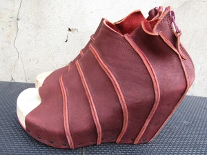 Trippen Womens Open Toe Leather Wedge Heels Germany Wood red Zip EU 39 | US 9 - Picture 1 of 10