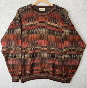Intiwara Alpaca Sweater Mens Medium Brown Orange Geometric Knit Crew Neck - Picture 1 of 8