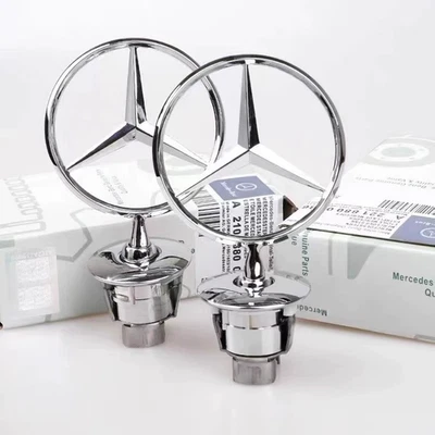 Front Hood Ornament Mounted Star Logo Emblem Silver Fit For Mercedes Benz C E S - Image 1 of 4