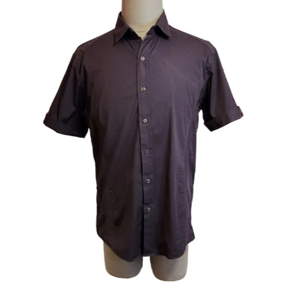 Camisa de vestir 7 diamantes texturizada con botones delanteros para hombre manga corta azul marino X-grande Foto 1 de 4