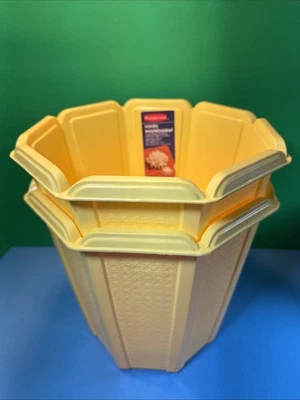 2 NOS 1982 Rubbermaid AMARILLO Cesta de basura octogonal Tocador Vintage Tejido de caña Foto 1 de 4