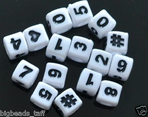 50pz 7mm bianco cubetti singolo numeri perline in acrilico - Bild 1 von 3