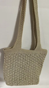 Sak Woven Knit Purse Shoulder Long Strapped Zipper Lined Bag Beige Vintage Bag - Picture 1 of 4