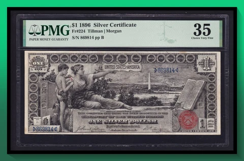 Fr. 224 1896 $1 Silver Certificate *EDUCATIONAL NOTE* PMG 35 VF Cover