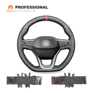 Real Leather PU Carbon Fiber Steering Wheel Cover for Seat Leon Ateca Tarraco - Imagen 1 de 10