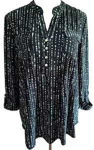 COCOMO 2X Black White Plus Size 3/4 sleeve women's Pintuck Blouse shirt Tunic - Picture 1 of 12