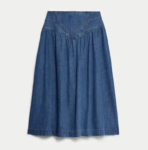 BNWT MARK & SPENCER UK Denim skirt 14S BOHO Yoke panel Per Una - FREE POST! - Picture 1 of 9