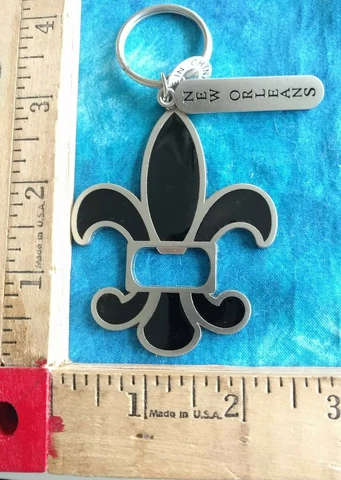 New Orleans Saints Pewter & Black Enamel Bottle Opener/Key Ring Cover