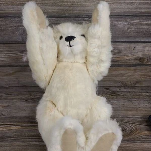 17" Vintage White Rabbit Fur Plush Teddy Bear W/Rotating Head, Arms and Legs - Picture 1 of 9
