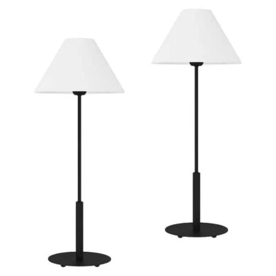 Hampton Bay Ashburn 31 in. Matte Black Table Lamp White Fabric Shade (Set of 2) - Image 1 of 4