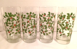 Vintage Christmas Holly Berry Tumblers Juice drinking glasses 16 oz. Set of 4 - Picture 1 of 8