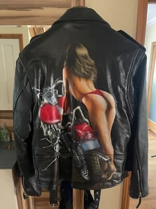LA ROXX Vintage UNIQUE Airbrushed Leather Biker Jacket - PERFECT GIFT - Picture 1 of 7