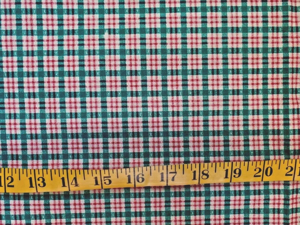 LITTLE QUILTS GREEN RED TAN CHECK HENRY GLASS 100% COTTON FABRIC 19X43 INCHES - Image 1 of 1