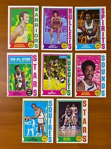 1974-75 Topps 8 ABA NBA lot de 8 cartes sans pli comme neuf +