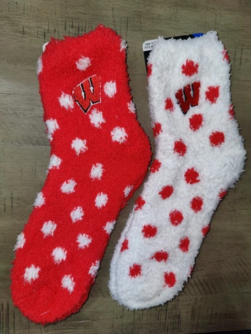 Wisconsin Badgers Women's Soft Fuzzy Fluffy NCAA Ankle Sleep Socks 2 Pair Set Cover
