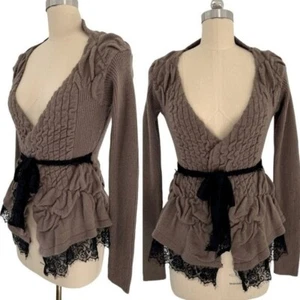 Cárdigan BKE Boutique Vintage Y2K Marrón Hada Negro Encaje Tejido 3D Mezcla Lana M - Imagen 1 de 10