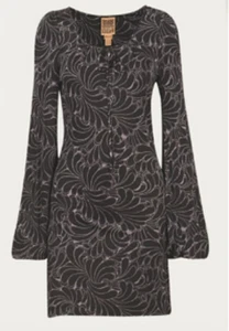 Biba By Bella Freud 00s does 70s Revival Banana Black Lilac Silk Dress UK10 £300 - Picture 1 of 11