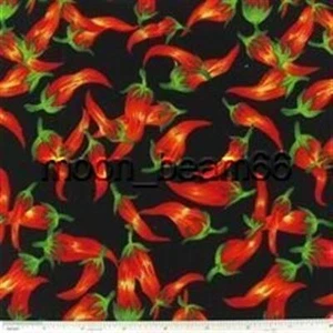 20 Inches Red Chili Pepper Black Cotton Fabric VIP from Cranston Half Yard - Picture 1 of 2