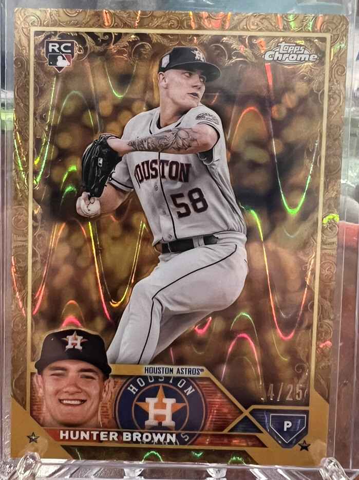 🔥HUNTER BROWN 2023 Topps Gilded Rookie RayWave Gold Etch #14/25 ASTROS🔥