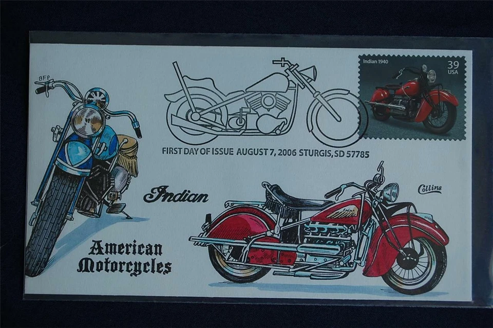 American Motorcycles Indian 39c Stamp FDC Handpainted Collins#C4201 Sc#4085 - Image 1 of 1