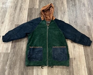 Vintage Winlet 1969 Suede Leather Hooded Jacket Colorblock Size Large Blue Green - Bild 1 von 13