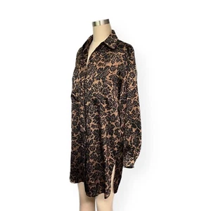 Vintage 100% Silk Shirt Dress Women Medium Long Sleeve Black Brown Anne Klein II - Picture 1 of 14