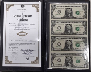 Hoja de 4 Series 2009 $1 FRN's KC Dist. Rios/Geithner Sigs CU en carpeta - Imagen 1 de 5