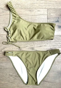 GB One Shoulder Side Tie Bikini 2pc Swimsuit Green Gianni Bini Women’s Sz M - Picture 1 of 3