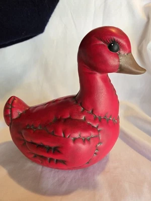 ¡LINDO! Molde Kimple Años 80 Cerámica Pato Hinchado Rojo Acolchado Pintado a Mano Firmado 1988 Foto 1 de 4