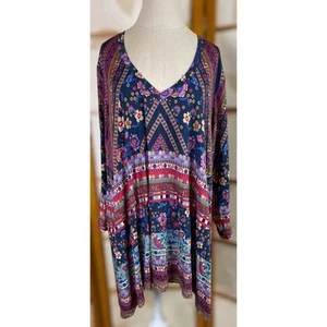 Johnny Was Floral Print 3/4 Sleeve Stretchy Tee Top Women's Size XXL - Picture 1 of 3