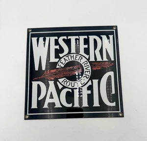 Western Pacific Feather River Railroad Train PORCELAIN Metal SIGN Ande Rooney - Picture 1 of 4