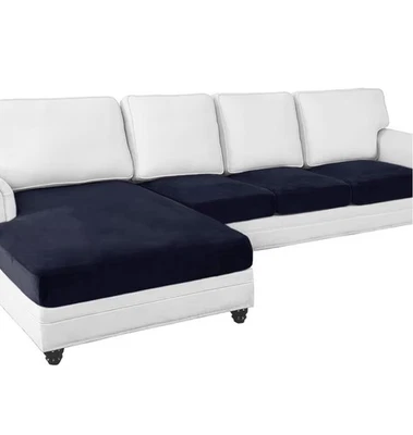 Fundas de cojín de sofá seccionales 4 piezas lavables (3 plazas + 1 chaise, azul marino oscuro) Foto 1 de 4