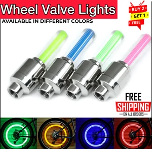 UK Stock 2PC VALVE DUST CAP TYRE COLOUR SAFETY LED NEON CAR BIKE WHEEL LIGHTS - Picture 1 of 21