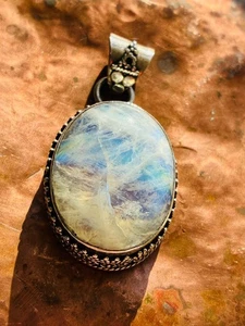 COLGANTE PIEDRA LUNAR BLANCA De Colección Intrincado Trenzado 925 Bisel OVAL Impresionante Grueso - Imagen 1 de 4