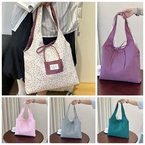 Lattice Plaid Cloth Vest Pouch Contrast Color Women Floral Handbag Shopping - Picture 1 of 16